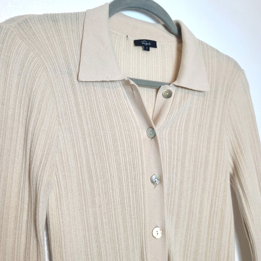 RAILS Aurora Ribbed Cotton Silk Blend Cardigan Top in Canvas - Picture 8 of 10